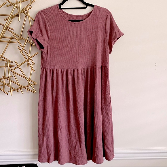 wild fable Dresses & Skirts - NWT Target Wild Fable Dusty Rose Pink Ribbed Fabric Tee Shirt Baby Doll Dress